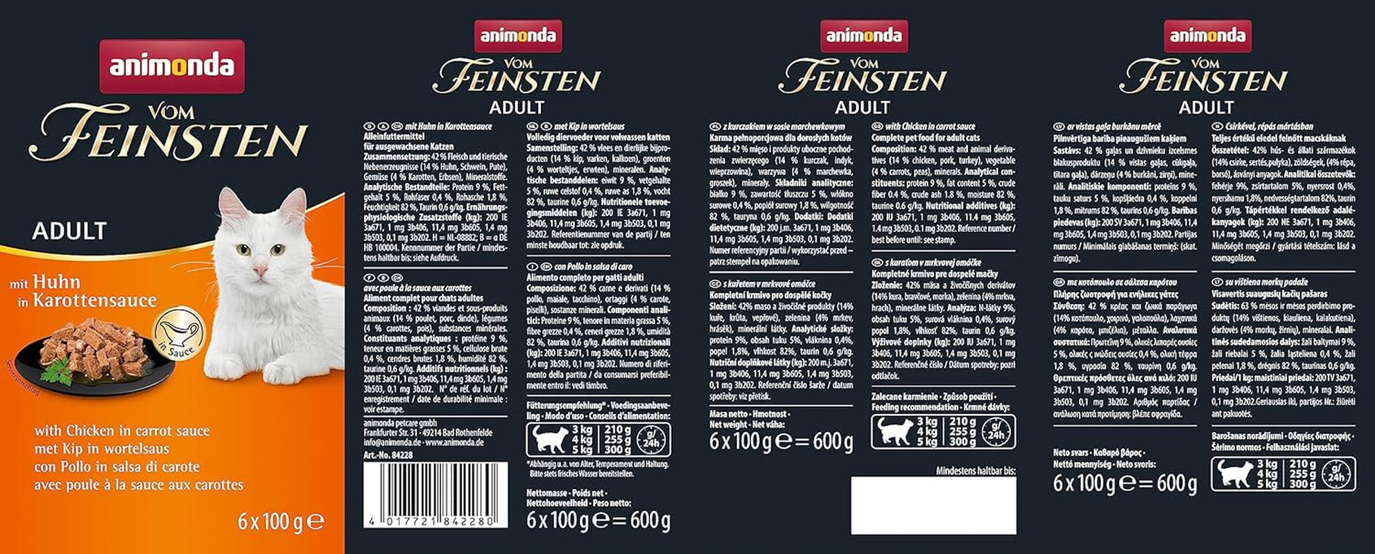 Animonda vom Feinsten nat kattenvoer met kip in wortelsaus (6 x 100 g), graanvrij, suikervrij nat kattenvoer met verse en vlezige ingrediënten