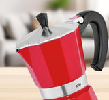 Cilio Classico espressomachine voor 6 kopjes | elektrisch 480W | Ø 11,5 cm Hoogte: 25 cm | aluminium | rood | geïntegreerde kookplaat | met warmteopslagfunctie en reduceerfilter | voor reizen of kamperen