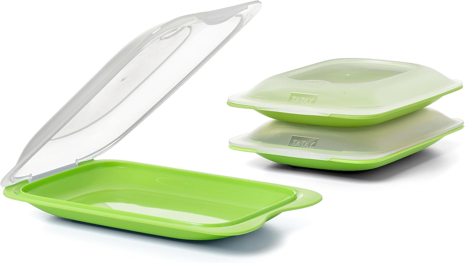 TATAY Fresh Slicer Box Set van 4, BPA-vrij, herbruikbaar, stapelbaar, vaatwasser en MWO, willekeurige kleuren. Afmetingen 17 cm x 3,2 cm x 25,2 cm Naty Shop Voedselbewaardozen Worstcontainer - Set van 3 - Mini