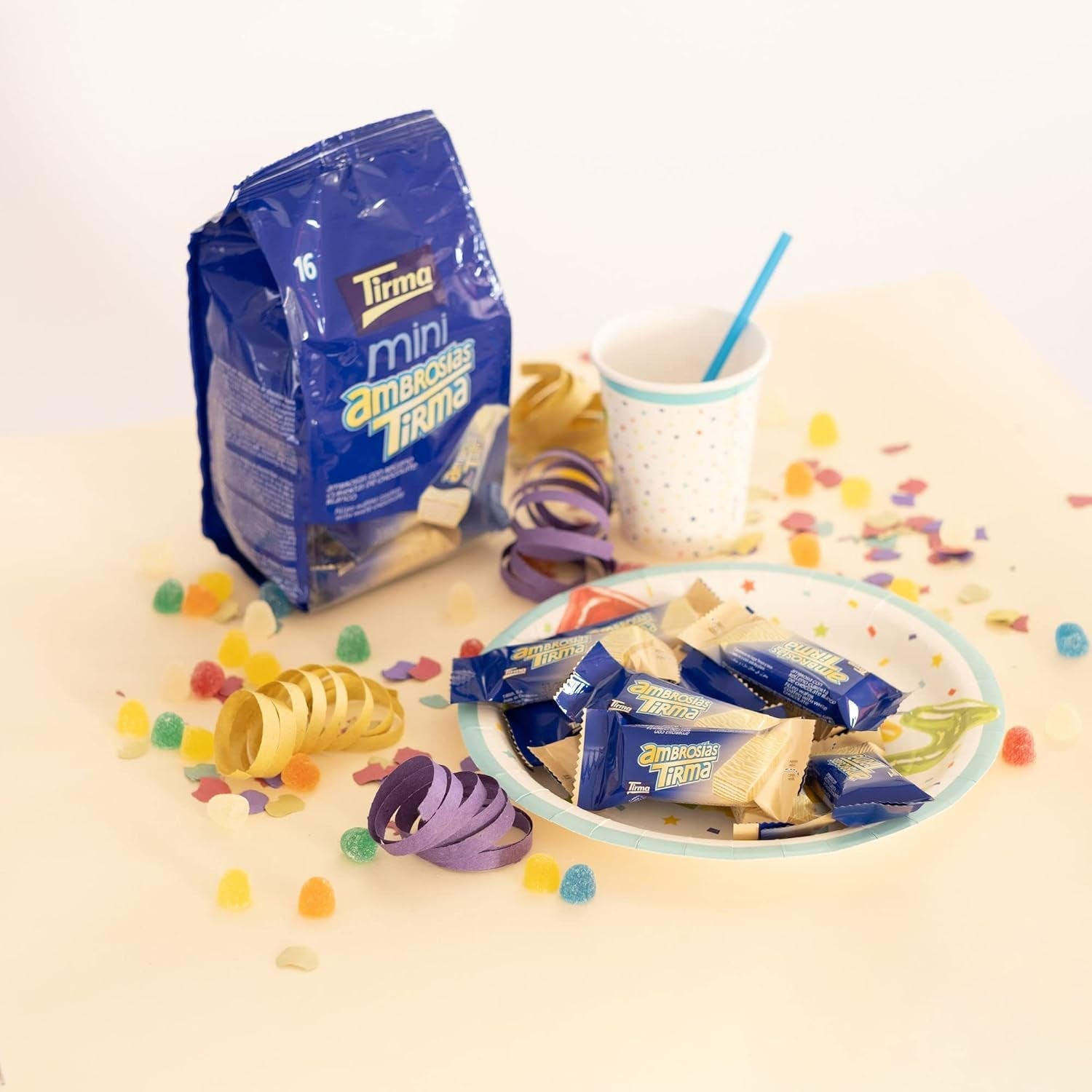 Tirma Mini Wafeltjes Witte Chocolade | (16 stuks x 13,5 g), 216 g | Fijne crèmevulling | Niet-GMO | Geschikt voor vegetariërs | Individueel verpakt | Verpakt tussendoortje