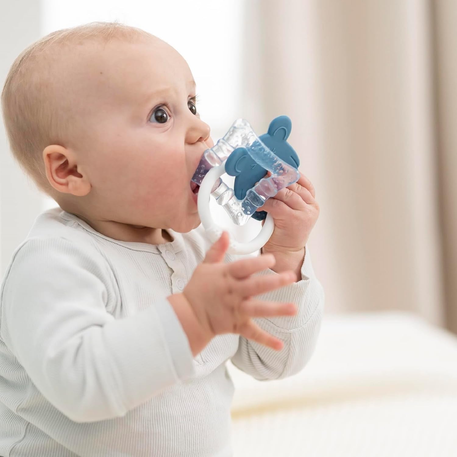 Nattou Silicone Cooler Bijtring, Muis, Watergevuld, BPA-vrij, 13,5 x 10,5 x 15 cm, Siliconen, Blauw/Wit