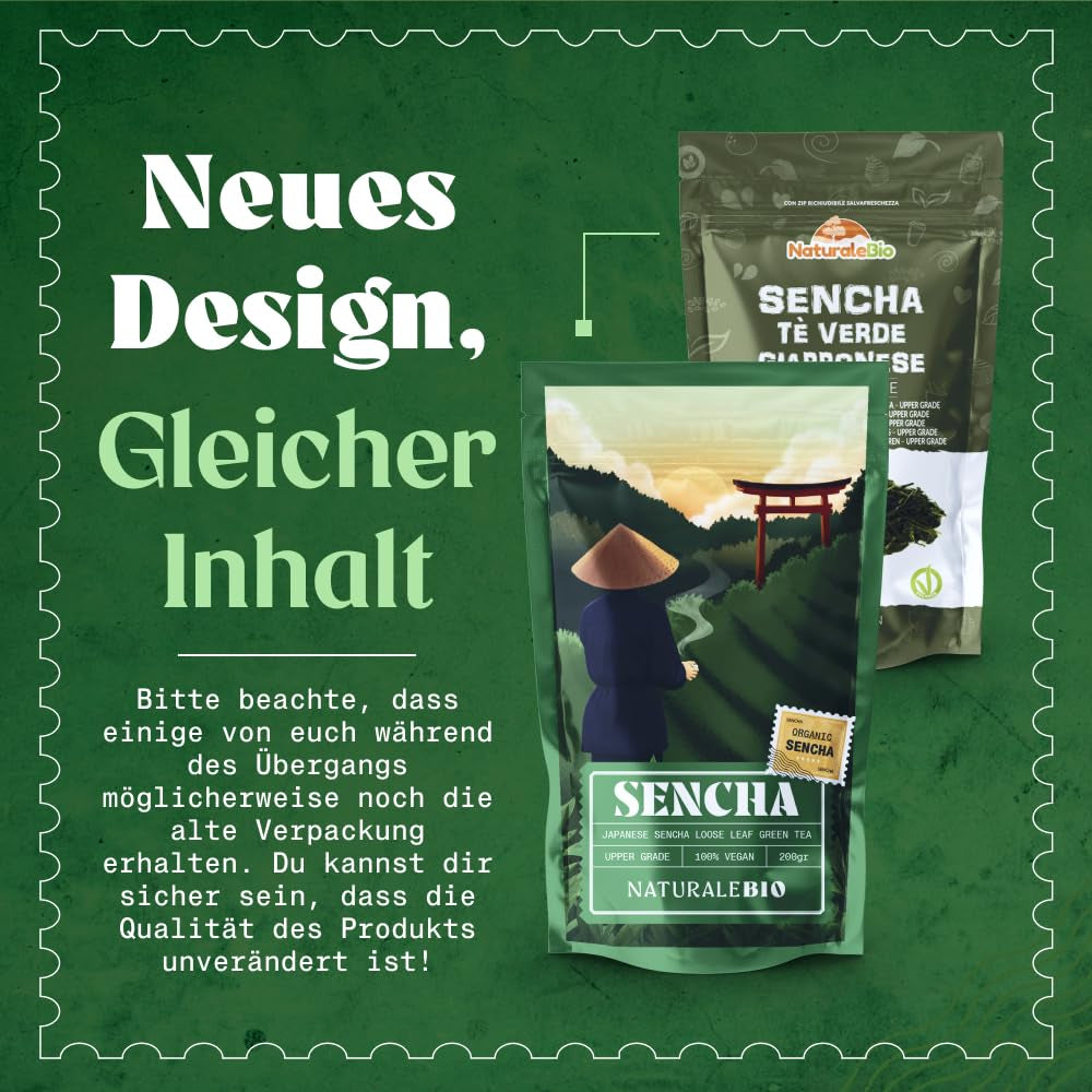 Naturalebio Japanse Sencha-thee - 200 g Biologische groene thee - 100% pure en natuurlijke Sencha groene thee - losse bladeren van de eerste oogst - biologisch product geteeld in Japan