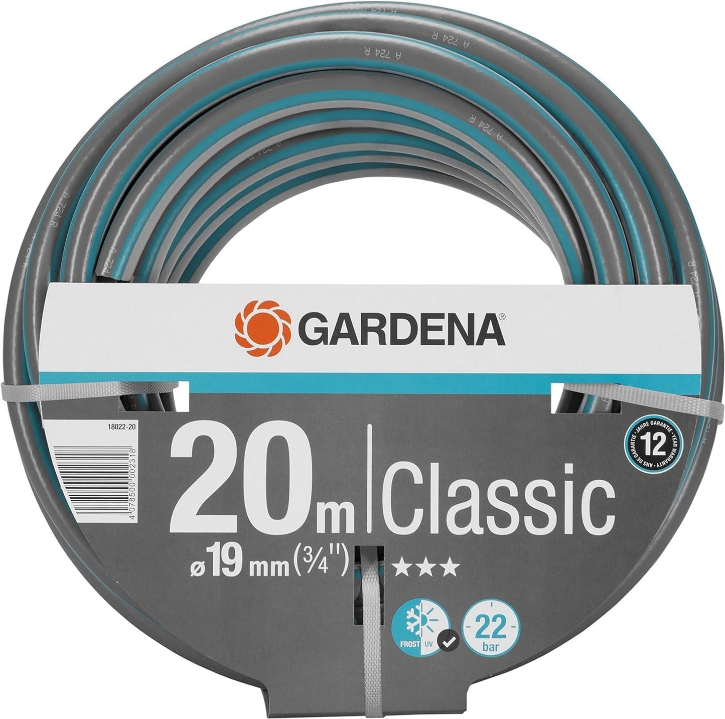 Gardena Classic Slang 19 mm (3/4 inch), 20 m: Universele tuinslang van robuust weefsel, kruisgeweven, 22 bar barstdruk, UV-bestendig, geen systeemcomponenten, 12 jaar garantie (18022-20)