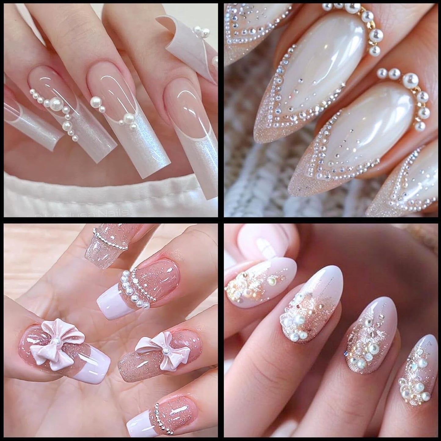 12 Größen Nail Art Perlen, Flache Perlen, Nail Art Accessoires, Halbkreis Nagelperlen, Weiße Nail Charms en Glitzersteine ​​​​Nägel voor Nail Art Design, DIY Basteln, Alltag, Hochzeit (2 dozen)
