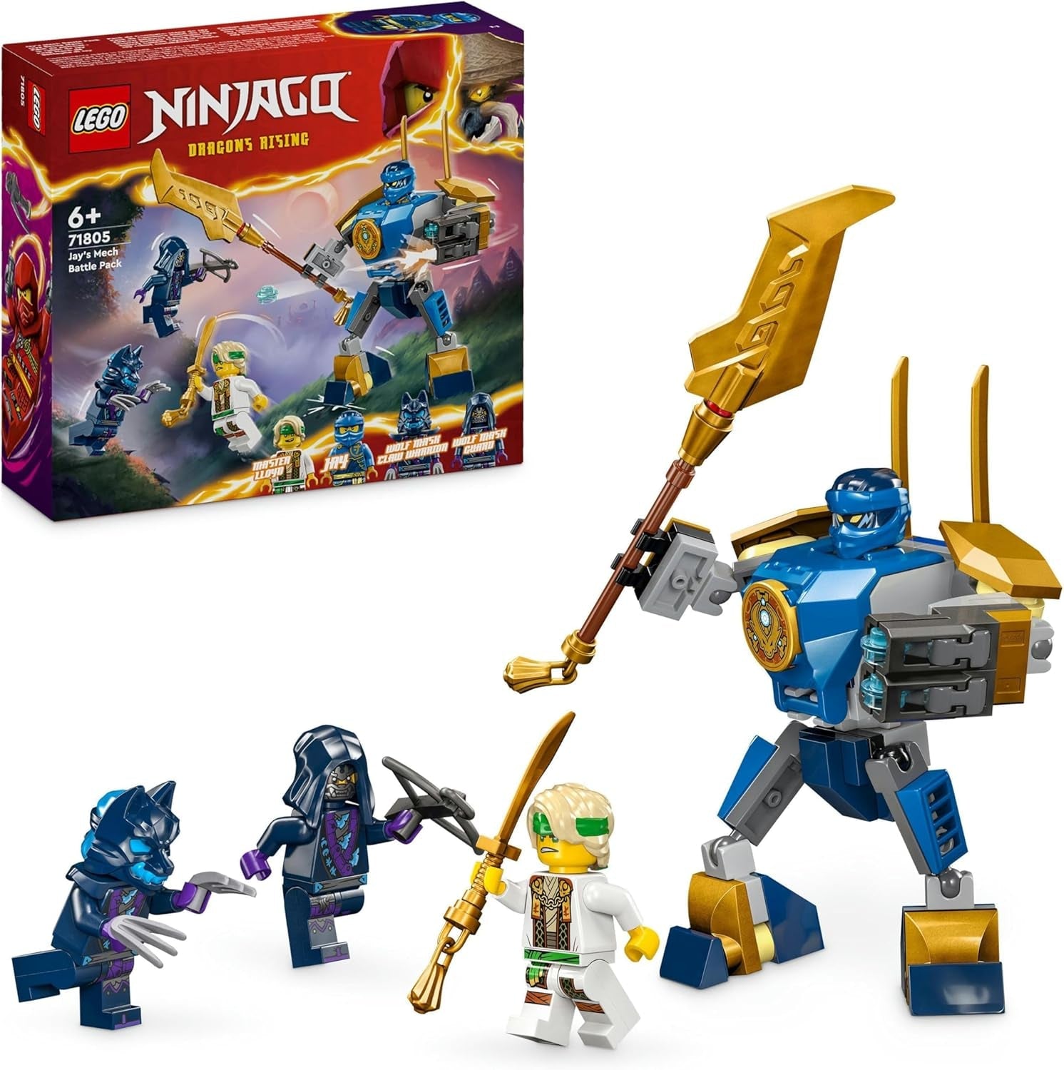 LEGO NINJAGO Jay Battle Mecha, ninjaspeelgoed voor kinderen met figuren, waaronder Jay minifiguur met mini-katana, actiefiguren en mecha, klein cadeautje voor creatieve jongens en meisjes vanaf 6 jaar 71805 Bouwsets Besuche den LEGO-Store Single