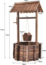 Houten fontein 56x56x114cm met dak, Wensput, Tuindecoratie, Bloempotten, Decoratieve fontein, Bloempotten, Bruin