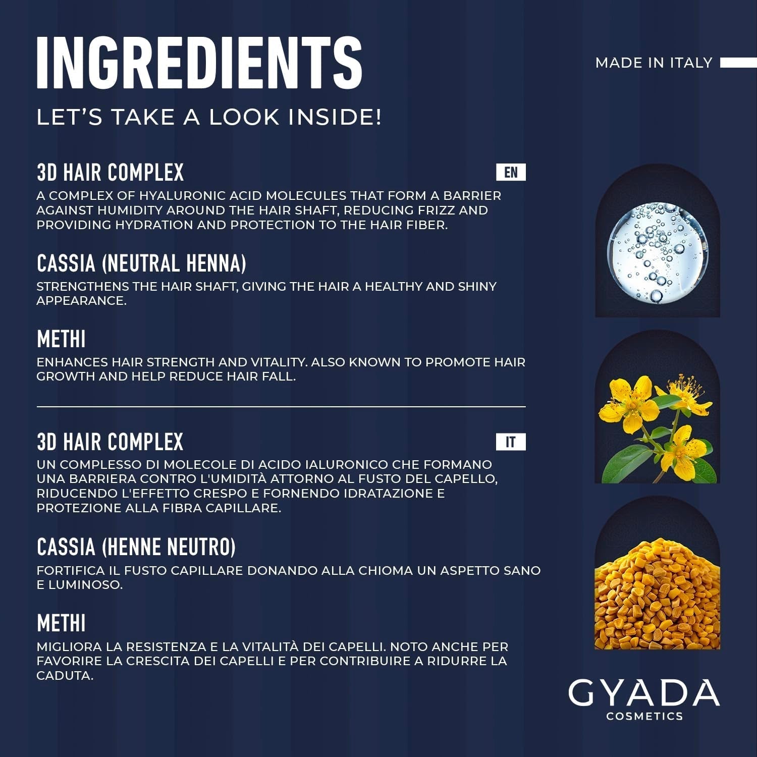 GYADA COSMETICS, hyalurvedisch versterkend ayurvedisch kompres, professionele behandeling voor fijn en zwak haar, antikroezen met methi, maca, neutrale henna, 200 ml Naty Shop haarmasker