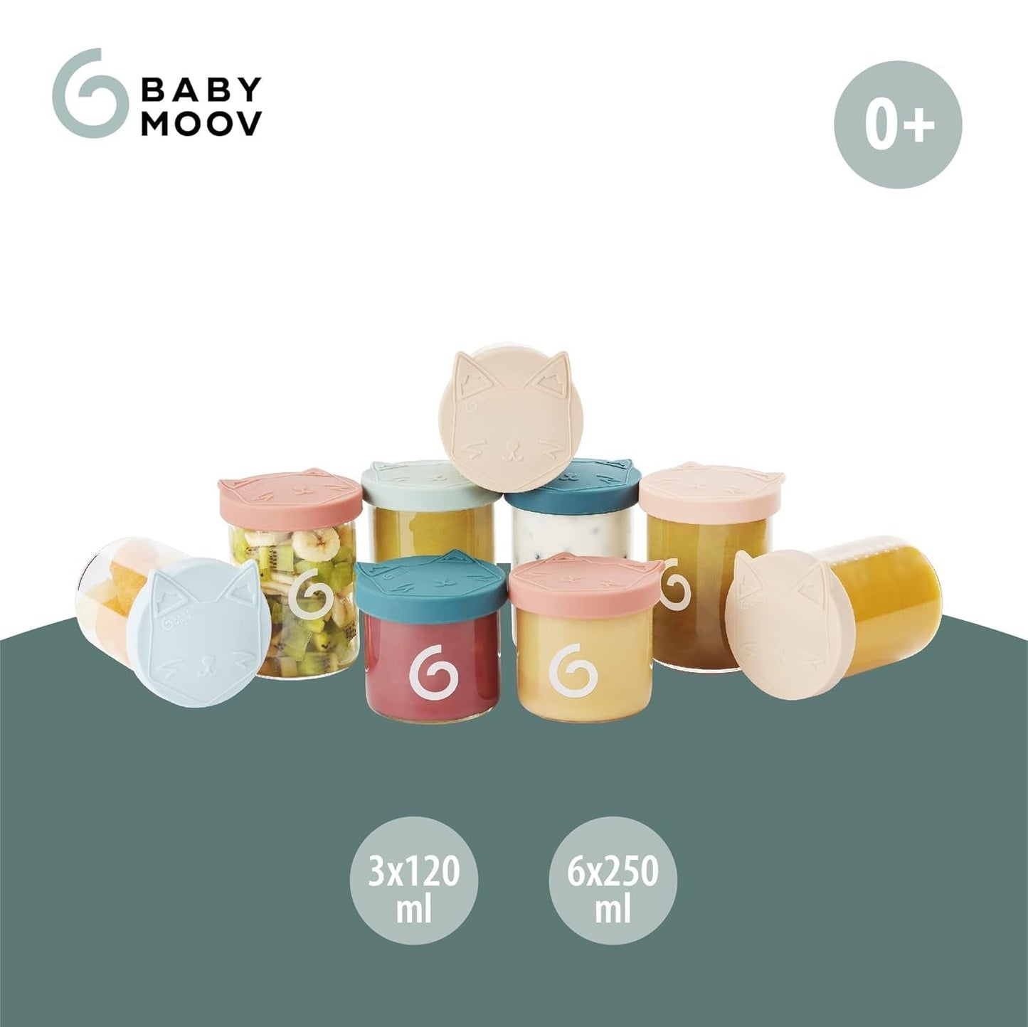 Babymoov ISY BOWLS babyvoedingcontainers van robuust, temperatuurbestendig glas - voor het bewaren/invriezen van babyvoeding, 6x 250ml + 3x 120ml Voedselbewaardozen Naty Shop