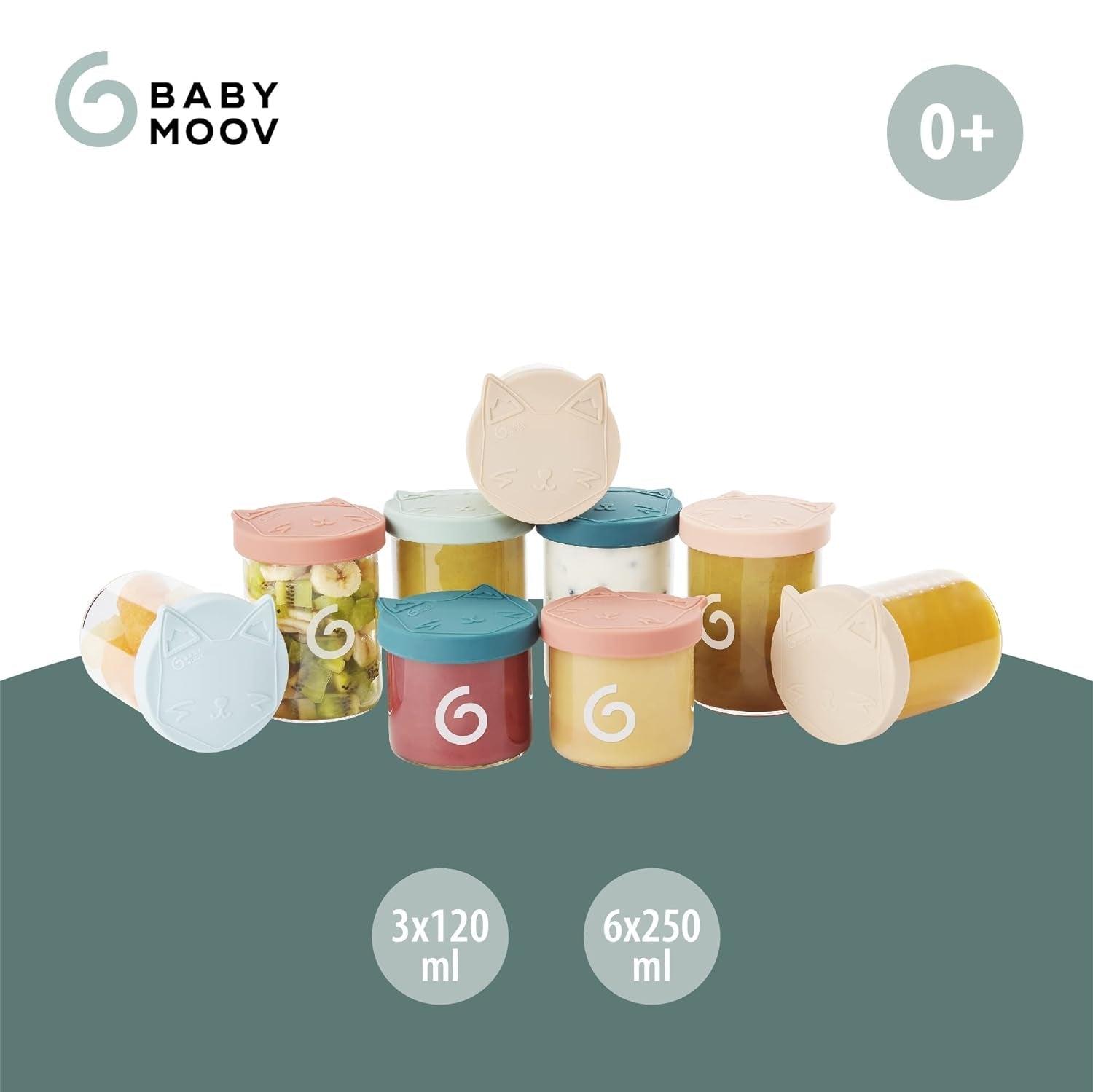 Babymoov ISY BOWLS babyvoedingcontainers van robuust, temperatuurbestendig glas - voor het bewaren/invriezen van babyvoeding, 6x 250ml + 3x 120ml Voedselbewaardozen Naty Shop