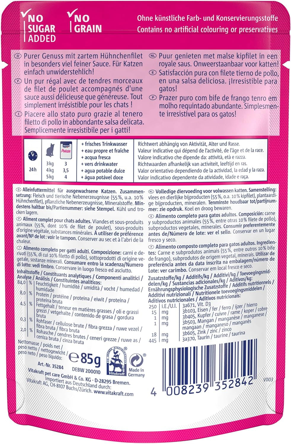 Vitakraft Poésie Délice, Nassfutter Katze, Katzennassfutter in saus, met kip, Vorratspackung, ohne Zusatz von Zucker en Getreide (23x 85g)