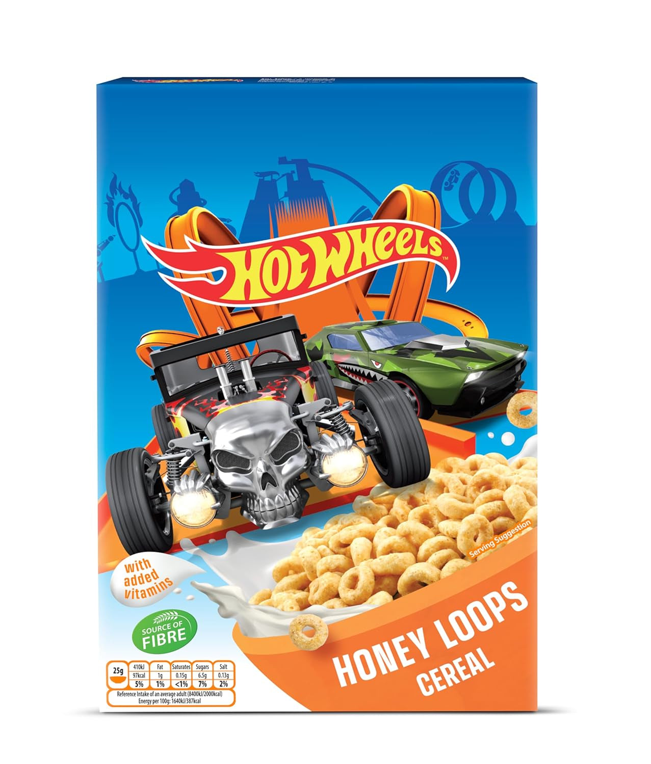 Hot Wheels Honey Loops Krokant volkoren ontbijtgranen met toegevoegde vitaminen, 1 pak (1 x 375 g)