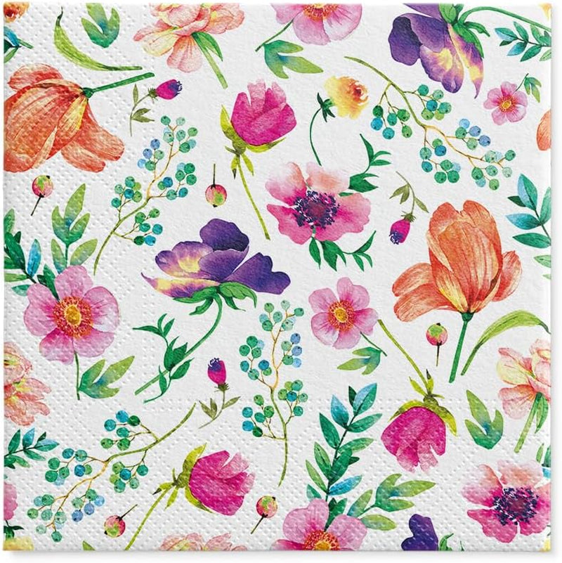 PAW - 3-laags servetten (33 x 33 cm) I 20 stuks I Perfect voor verjaardagen, feesten, bruiloften, communies en feestdagen I Tafeldecoraties Kleurrijke papieren servetten - Kleurrijke bloemen Flora I Bloemstuk