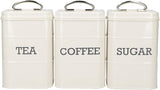 KitchenCraft Living Nostalgia set van 3 thee suiker koffie voorraadpotten geschenkdoos staal antiek crème 11 cm x 11 cm x 17 cm vintage blauw voedselopbergdozen Naty Shop vintage blauw
