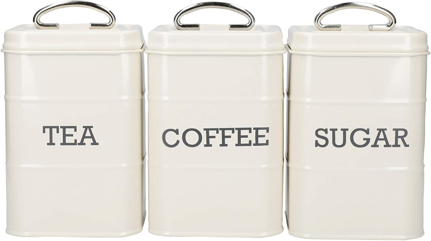 KitchenCraft Living Nostalgia set van 3 thee suiker koffie voorraadpotten geschenkdoos staal antiek crème 11 cm x 11 cm x 17 cm vintage blauw voedselopbergdozen Naty Shop vintage blauw