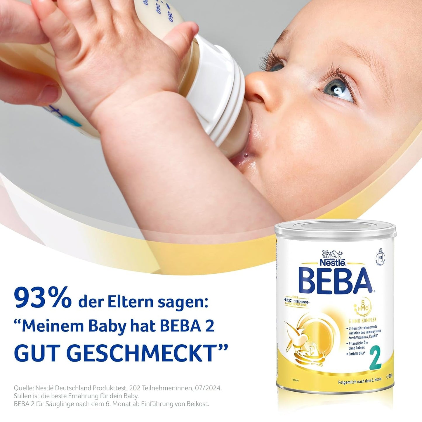 BEBA 2 - Opvolgmelk na 6 maanden, met 5 HMO-complex, leeftijdsafhankelijk eiwitgehalte, lactosevrij, palmolievrij, visolievrij, babyvoeding, babymelkpoeder, verpakking van 3 (3 x 800 g)