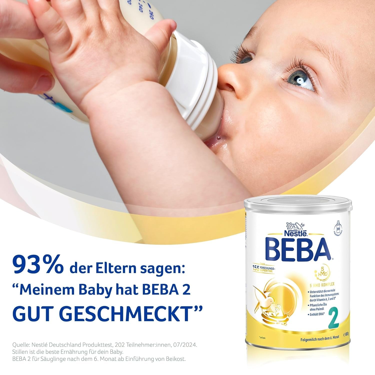 BEBA 2 - Opvolgmelk na 6 maanden, met 5 HMO-complex, leeftijdsafhankelijk eiwitgehalte, lactosevrij, palmolievrij, visolievrij, babyvoeding, babymelkpoeder, verpakking van 3 (3 x 800 g)