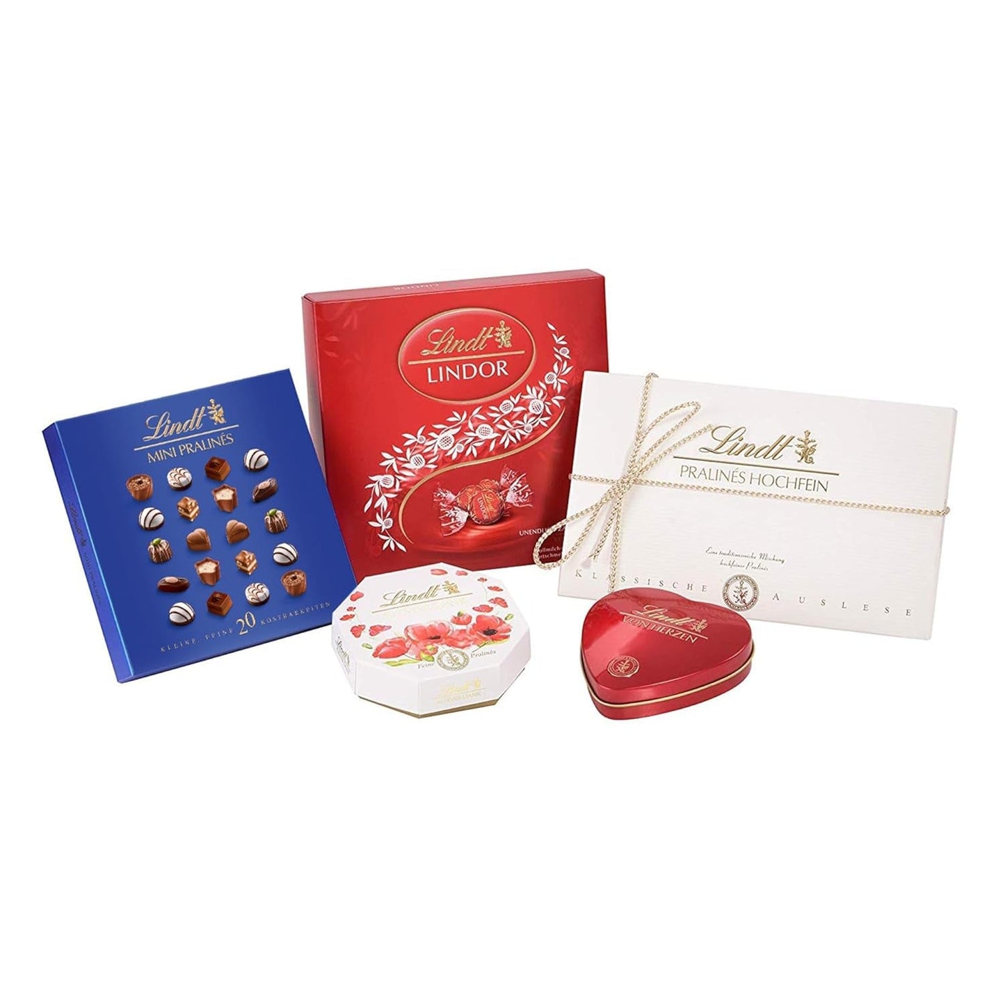 Lindt Chocoladepraliné Cadeauset | 477g | 5 dozen Lindt-pralines in de varianten: Exquisite, Mini Praline, LINDOR Gift, Small Thank You, From the Heart | Praliné cadeau | Chocolade cadeau