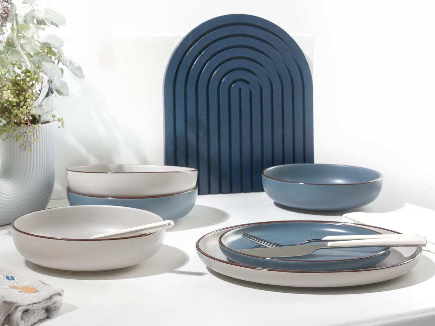 CreaTable, 21016, moderne Scandic blauw-grijze serie, 16-delige serviesset, porseleinen combiservies, vaatwasmachine- en magnetronbestendig, kwaliteitsfabricage