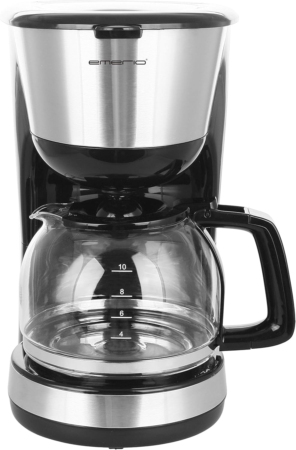 Emerio CME-122933, Filterkoffiezetapparaat, 1,25L voor maximaal 10 koppen verse koffie, permanent uitneembaar filter, antidruppelfunctie, glazen karaf, automatische uitschakeling, 1000 watt, zwart/zilver
