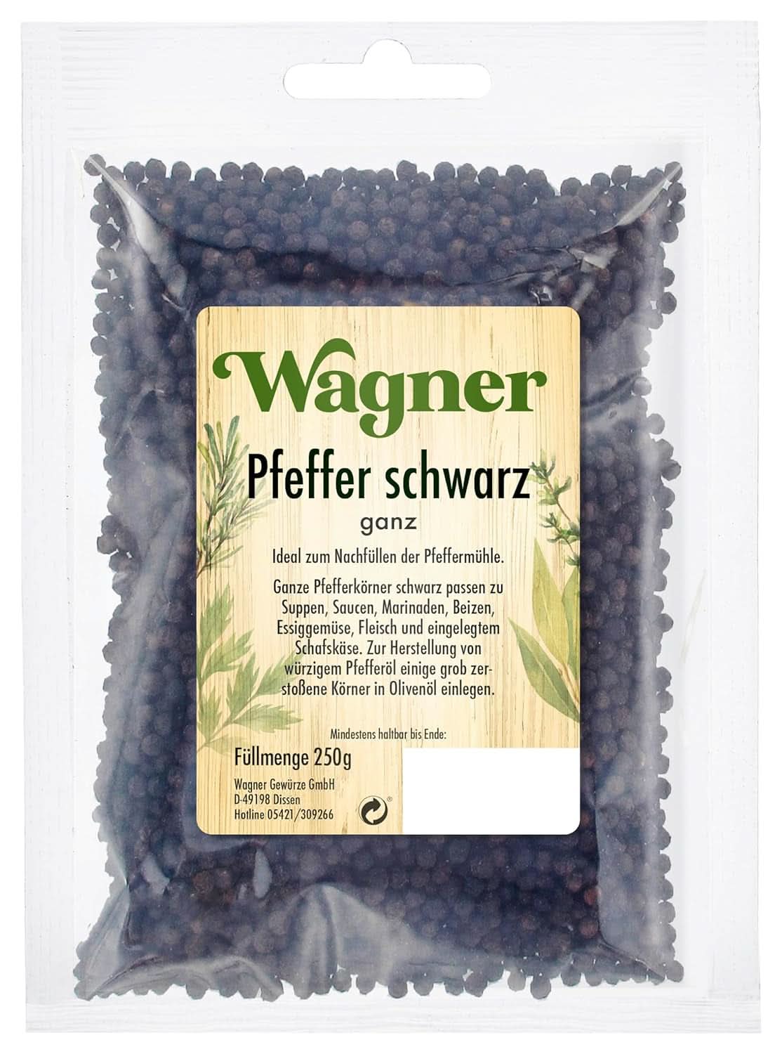 Hele zwarte peper, 1 pakje (1 X 250 G) Naty Shop Kruiden 250 gram