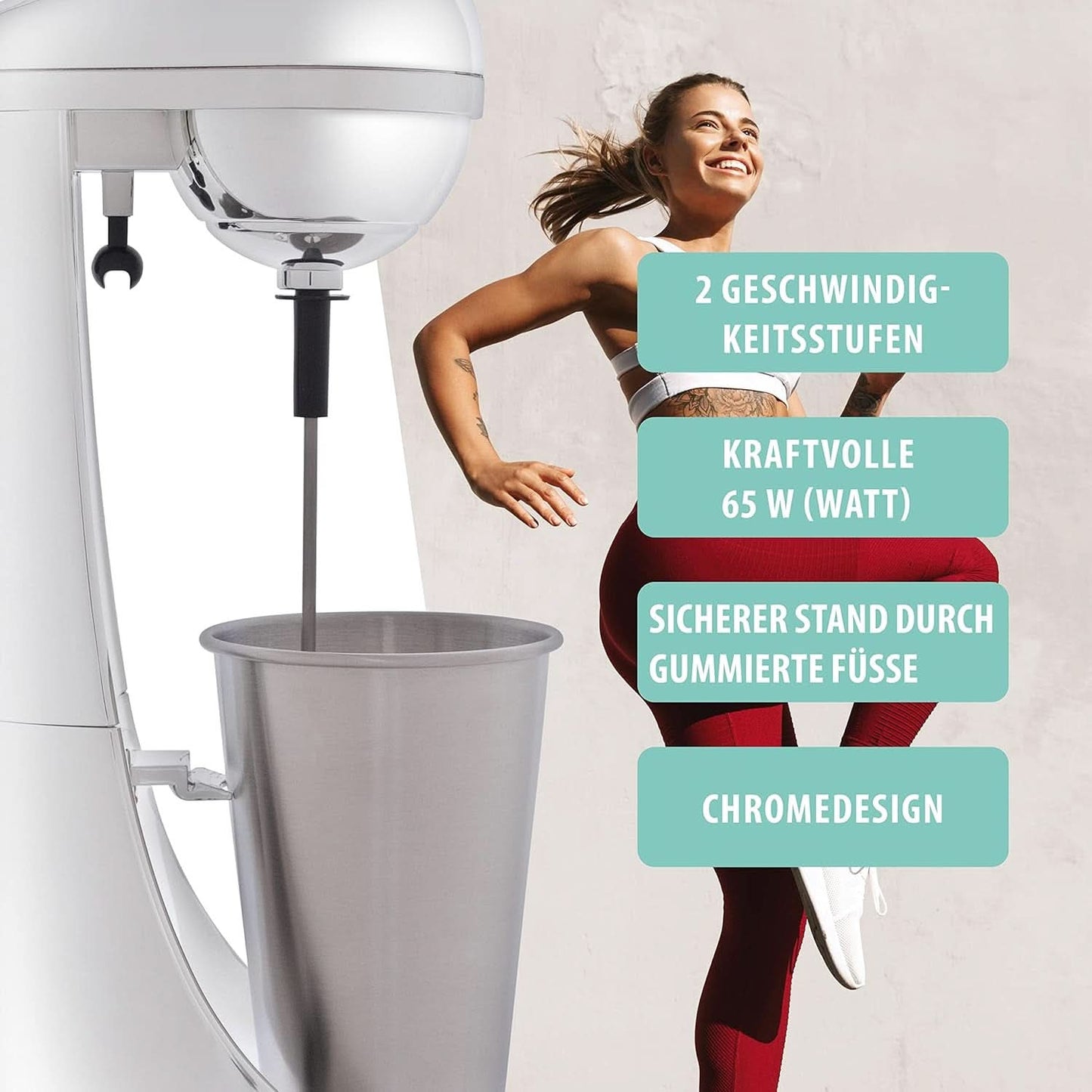 Clatronic® Barmixer U. Milchaufschäumer | Smoothiemaker | 650 ml Edelstahlbehälter | Praktischer Becherhalter | Menger | 2 Geschwindigkeitsstufen | Kraftvoller 65 Watt Motor | Chroomdesgin | BM 3472 Keuken Naty Shop