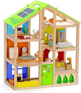 Hape E3401 Vierseizoenenhuis, gemeubileerd en E3500 - Poppenfamilie, lichte huid
