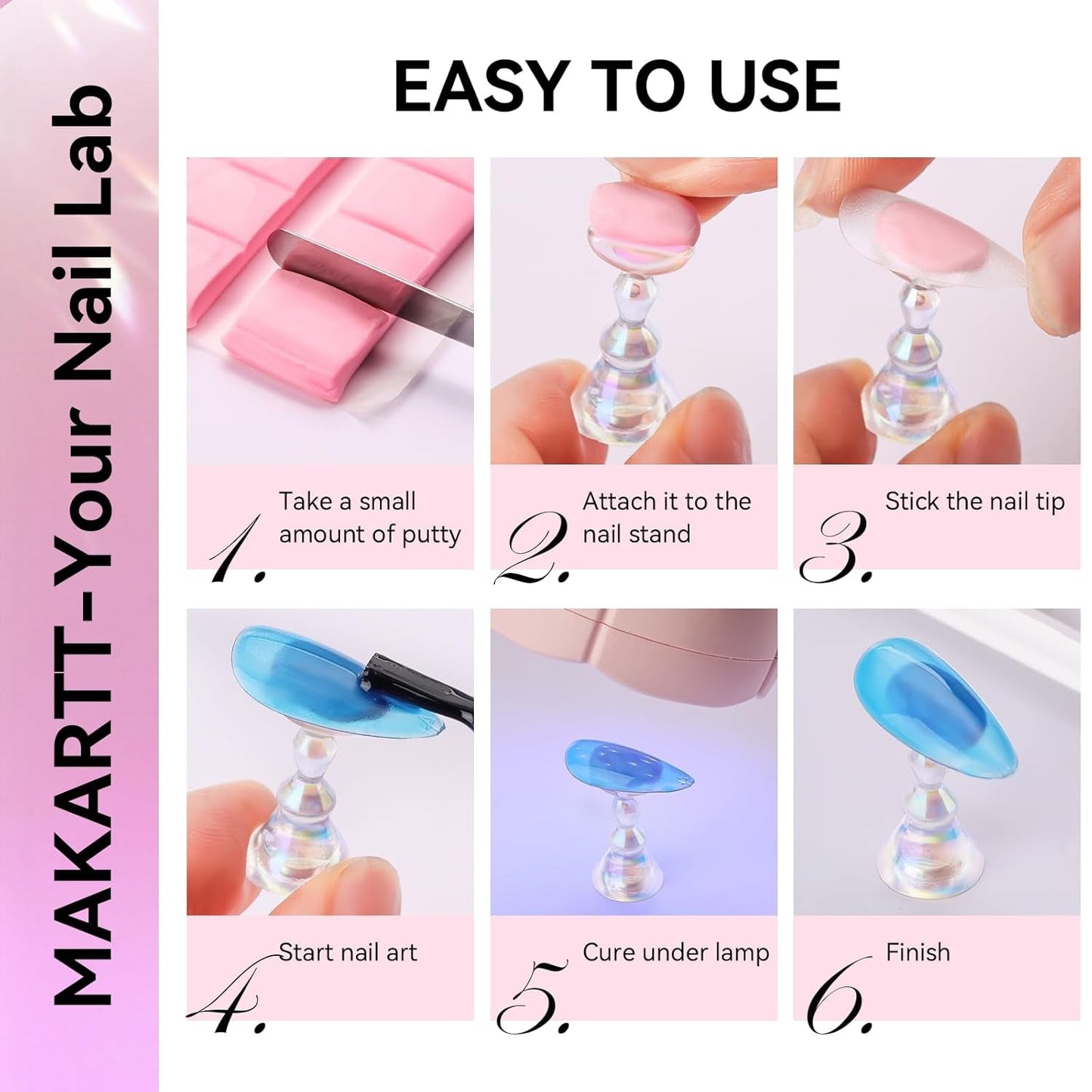 Makartt acryl nagelhouder, magnetische nagelhouder, nagelhouder, transparant roze nagelhouder met 48 zelfklevende stopverf