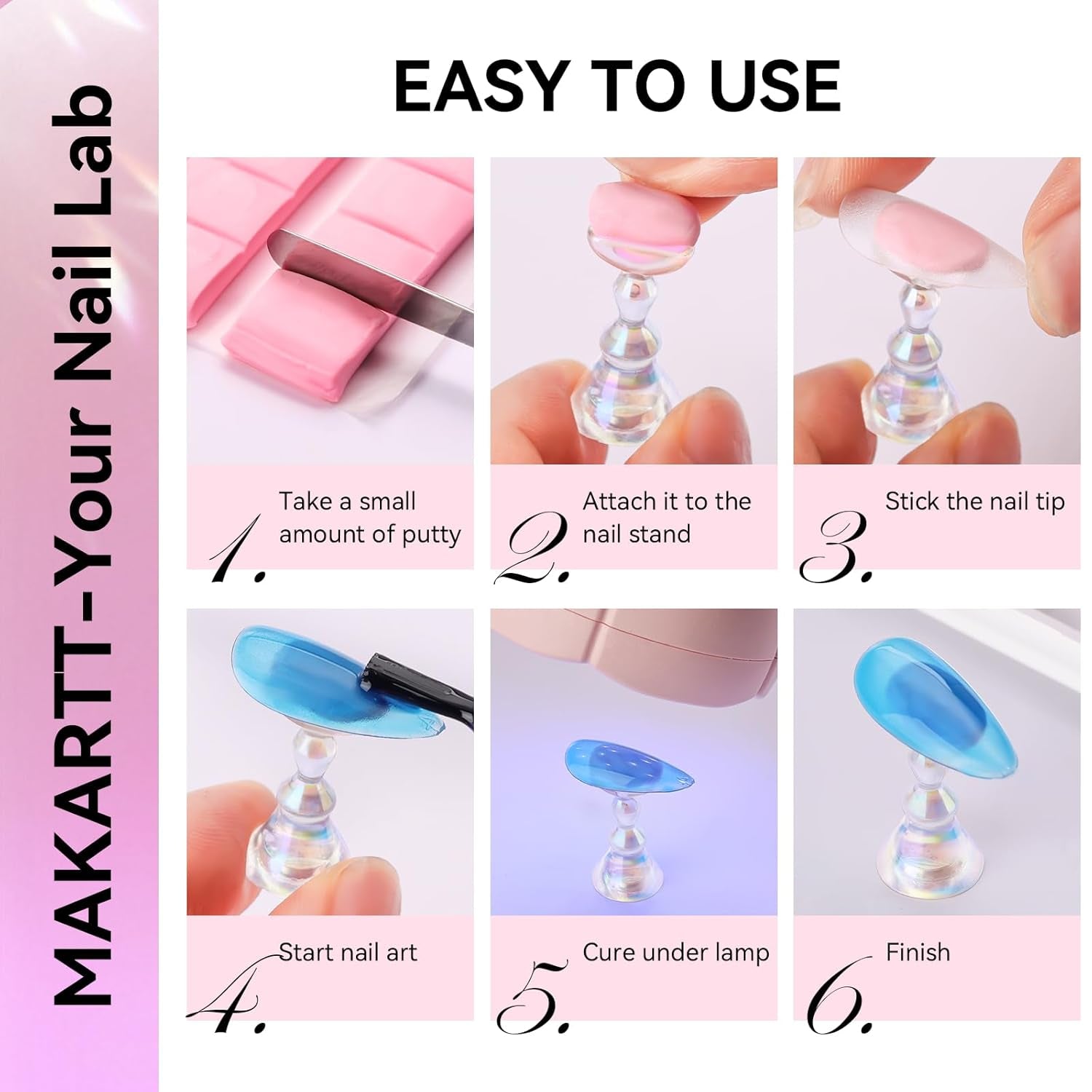 Makartt acryl nagelhouder, magnetische nagelhouder, nagelhouder, transparant roze nagelhouder met 48 zelfklevende stopverf