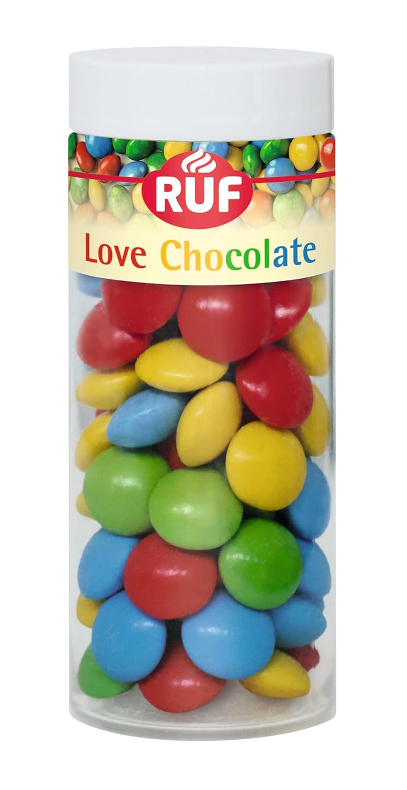 RUF Love Chocolate Chocolade Linzendecoraties, gemaakt van fijne melkchocolade met een knapperig en kleurrijk suikerglazuur, 75g per doos