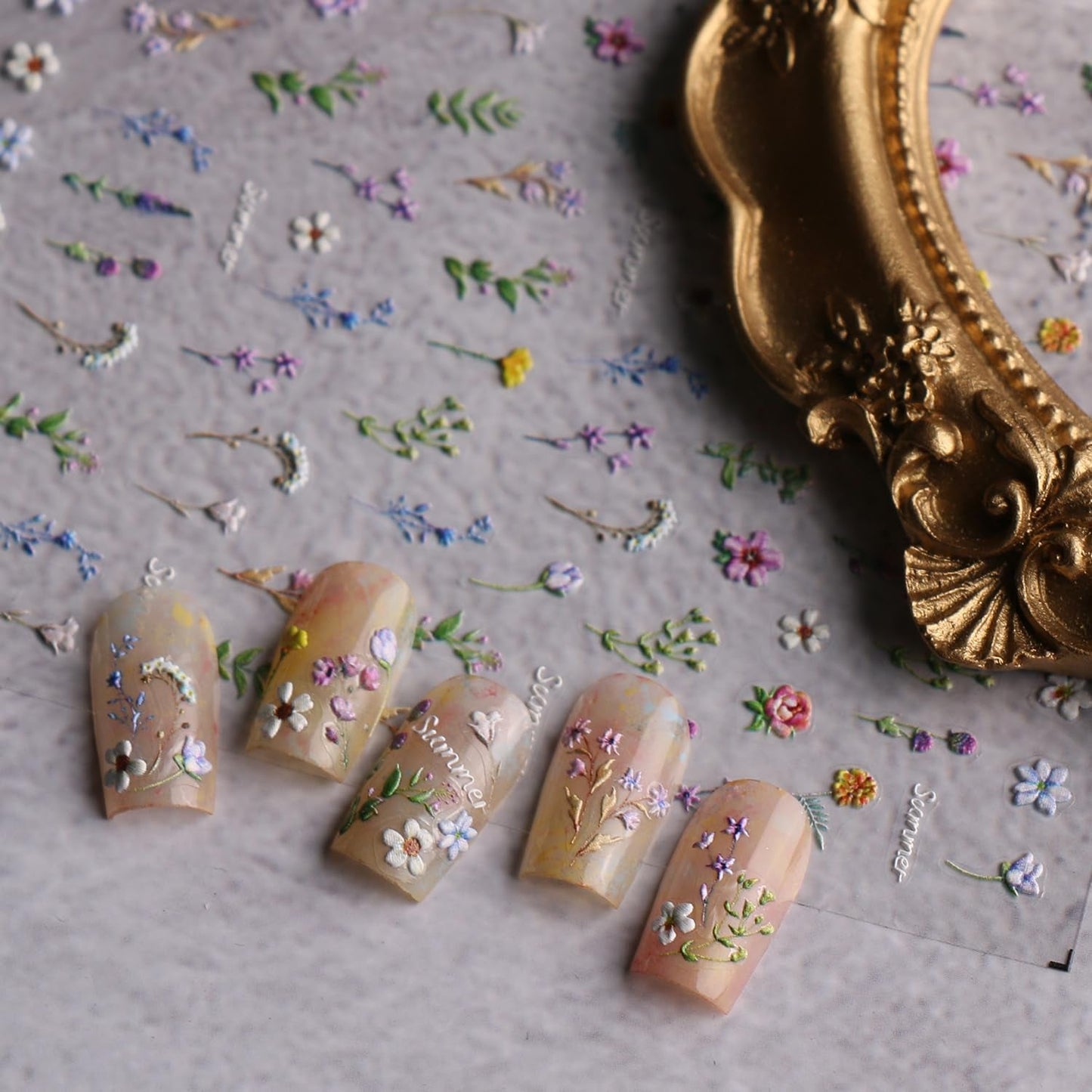JMEOWIO 3D Nagelsticker Blume Frühling Sommer Floral Nail Art Sticker Selbstklebend Nagelaufkleber 5D Stereoskopische Decoratie Nageldesign Zubehör 1 Blatt