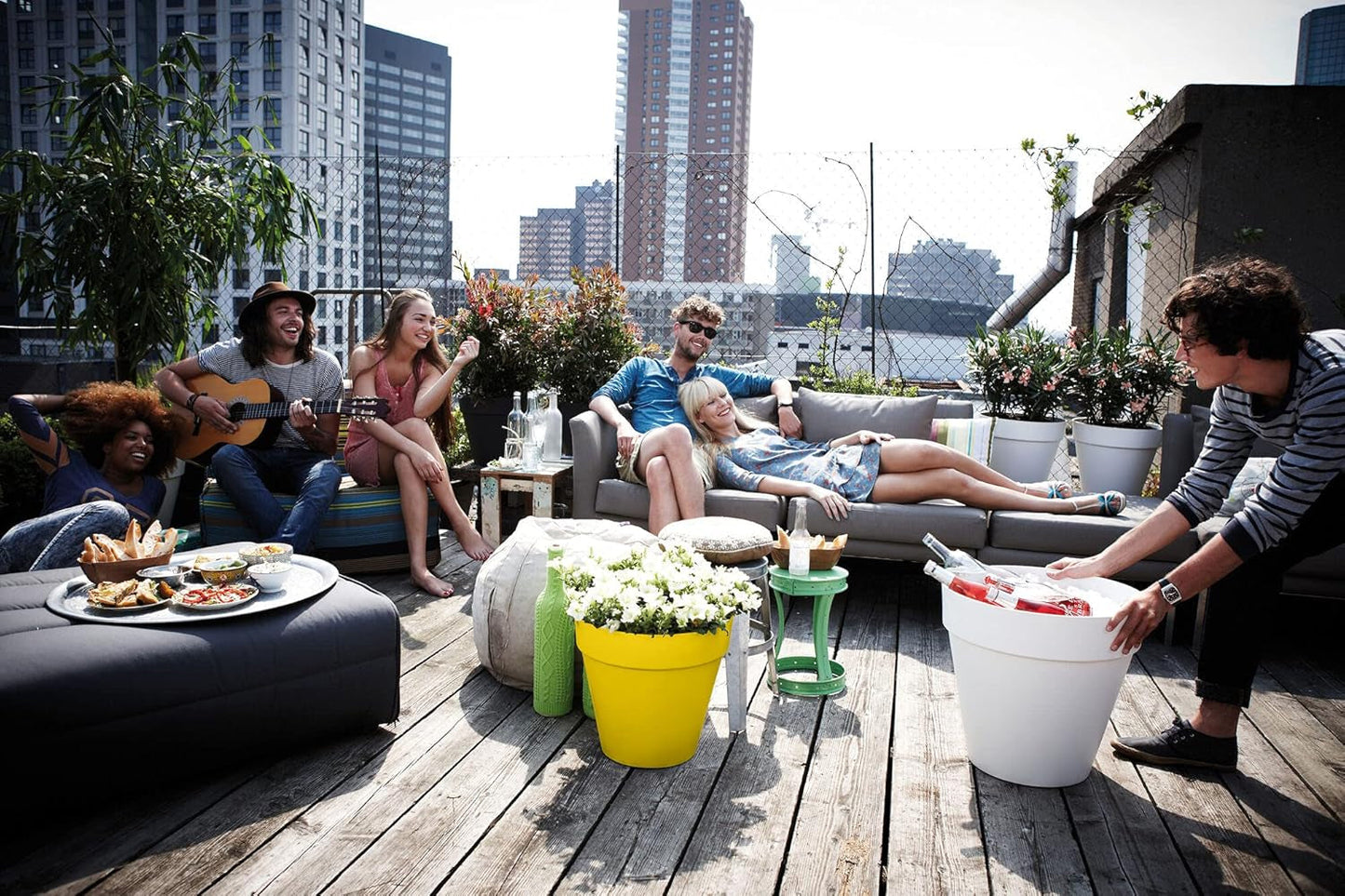 elho Loft Urban Round 40 - Bloempotten voor buiten - 100% gerecycled plastic - Ø 38,5 x H 35,3 cm - Geel/Oker