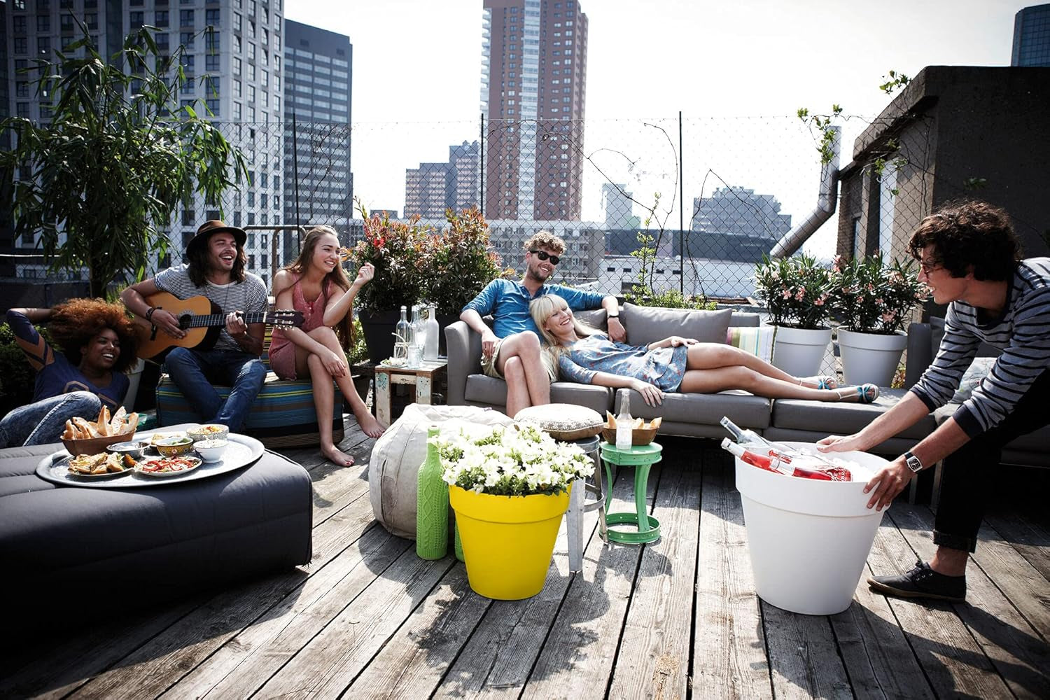 elho Loft Urban Round 40 - Bloempotten voor buiten - 100% gerecycled plastic - Ø 38,5 x H 35,3 cm - Geel/Oker