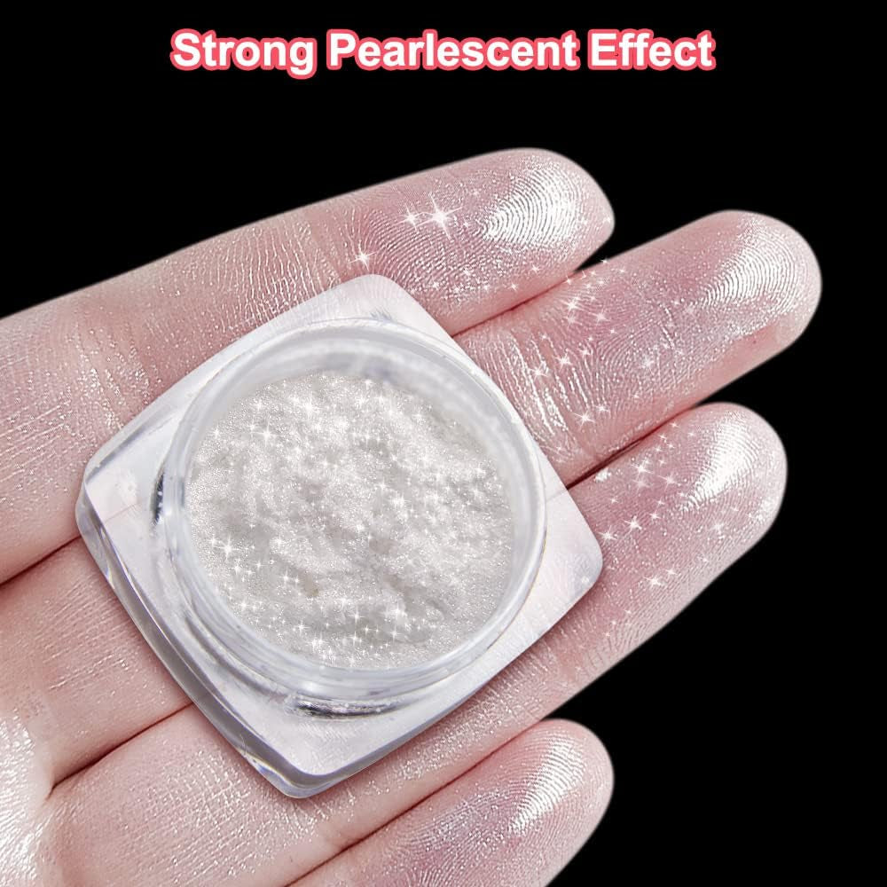 2 Schachteln Weiße Perle Chrom Nagelpuder - Transparant Aurora Ice Shimmer Chrome Pigment Pulver Für Nägel, Glazed Donut Glitzerpuder Nails Spiegeleffekt-Glitter Nagelkunst-Pulver Für Diy-Salon