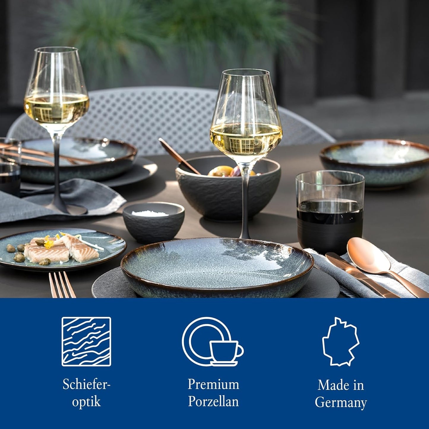 Villeroy & Boch Manufacture Rock Startset, 6-delig, Zwart, Vaatwasmachinebestendig, Magnetronbestendig, Matzwart Serviesje, Servies, Bestek, Premium Porselein