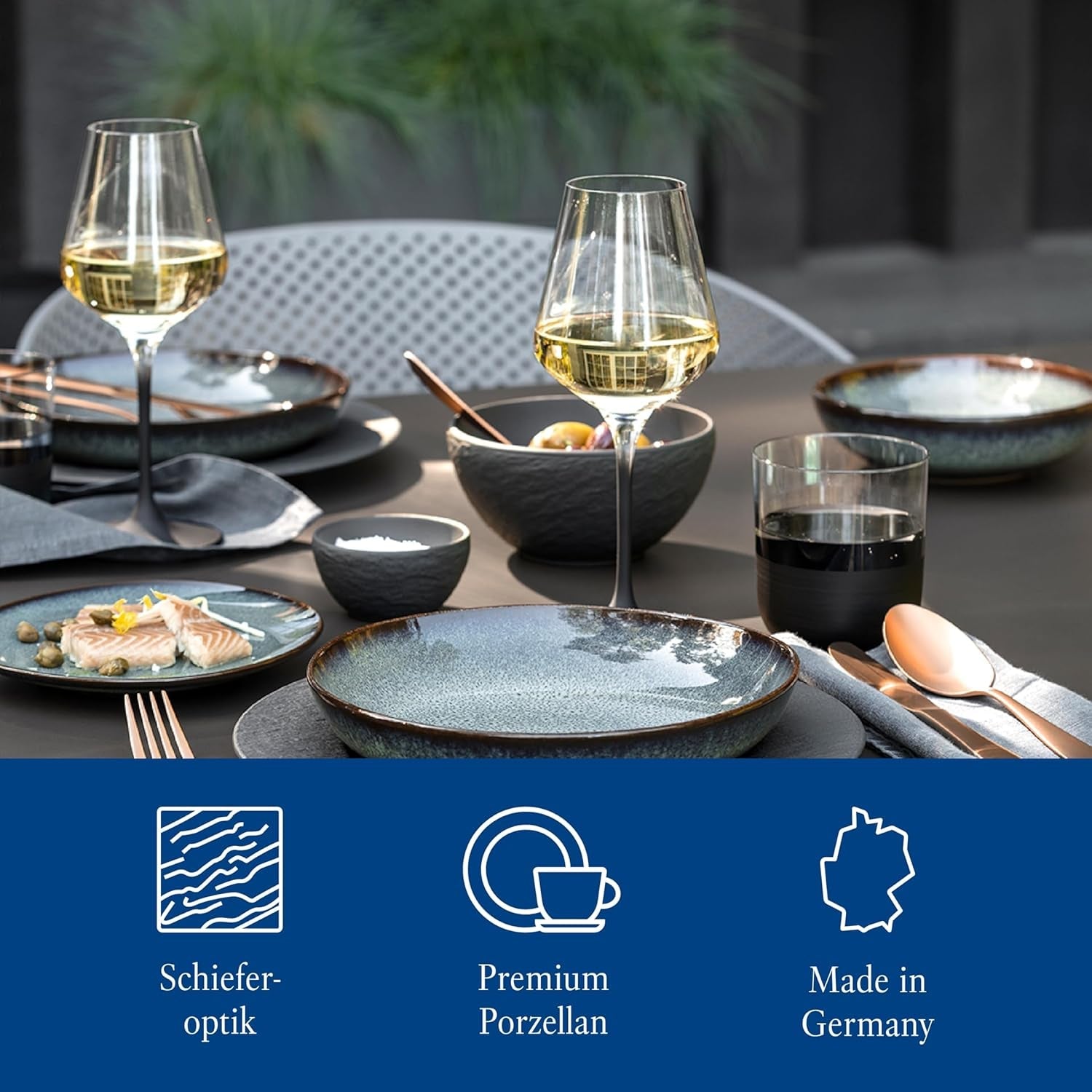 Villeroy & Boch Manufacture Rock Startset, 6-delig, Zwart, Vaatwasmachinebestendig, Magnetronbestendig, Matzwart Serviesje, Servies, Bestek, Premium Porselein