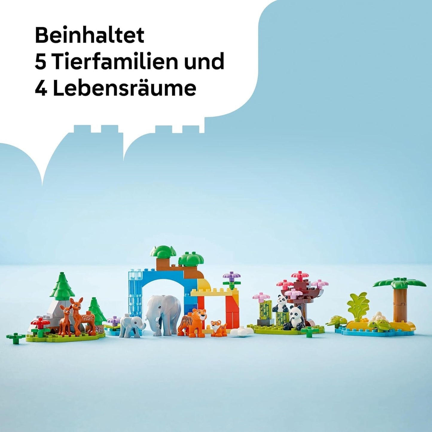 LEGO DUPLO Stad wilde dierenfamilies 3-in-1 set, educatief speelgoed voor peuters met schildpadden, tijgers, olifanten, herten, panda's, set voor kleuters vanaf 2 jaar, bouwspeelgoed met dierenfiguren 10446 Bouwsets Beuche den LEGO-Store