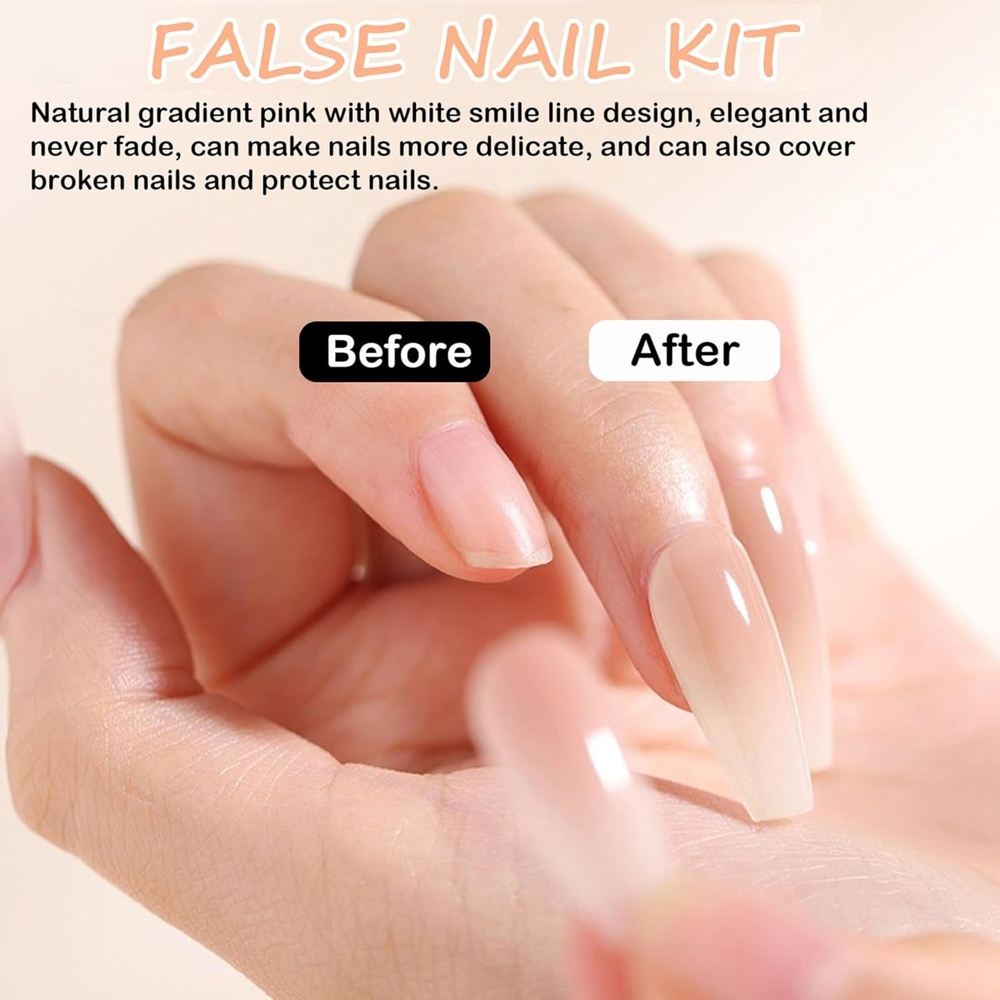 Kunstnagels set - 240 stuks korte vierkante nagels zacht gelmodel naakt wit gradiënt nep natuurlijke lijm op nepnagels voor vrouwen DIY (naakt gradiënt, 240X)