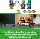 LEGO Minecraft Het Kikkerhuis, speelgoedhuis met figuren waaronder zombie, slijm en drenkeling, plus accessoires zoals speelgoedboot en werkbank, cadeau voor jongens en meisjes vanaf 8 jaar 21256 Bouwsets Besuche den LEGO-Store