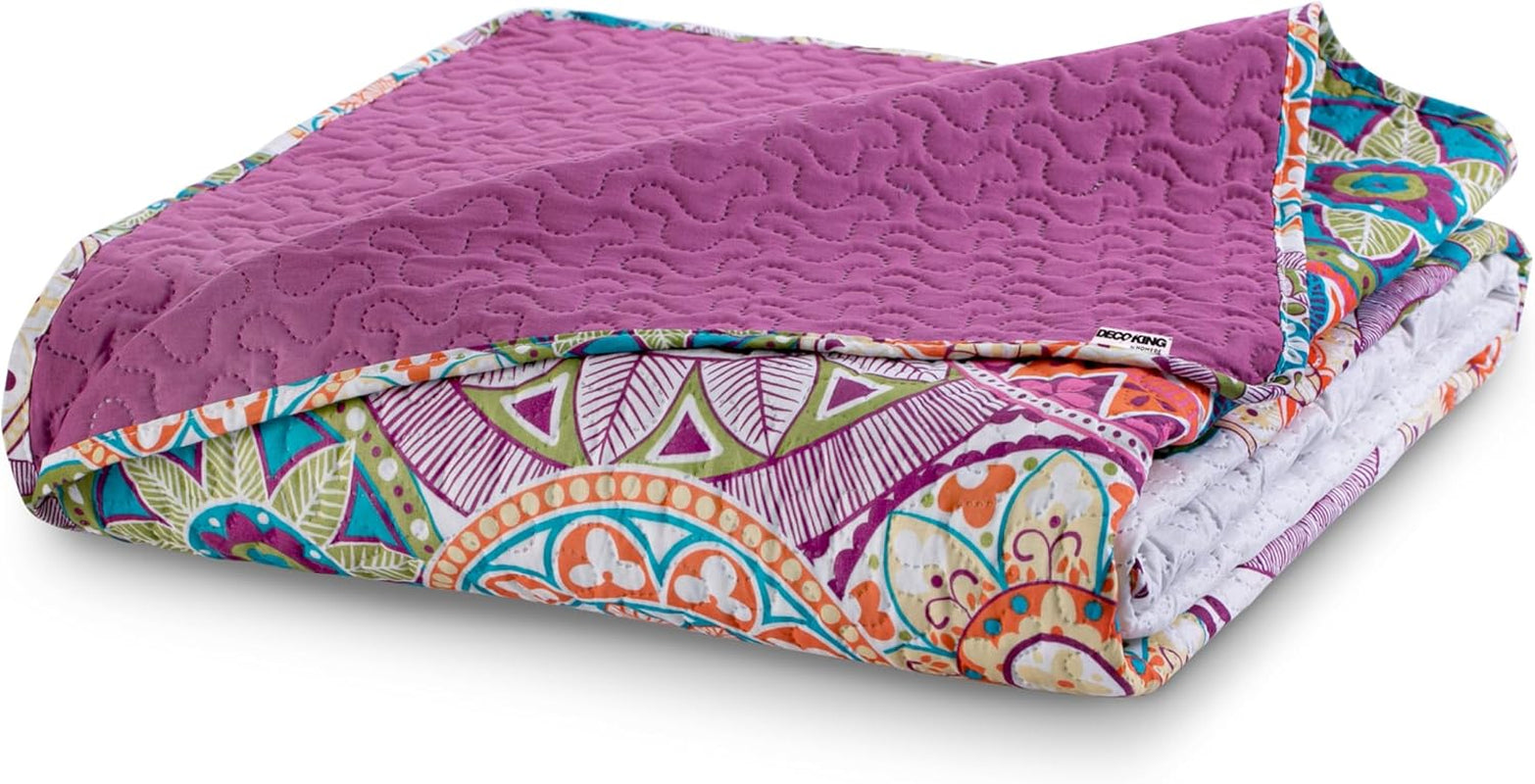Decoking 12222 sprei 200x220 cm roze violet wit gekleurd antraciet sprei tweezijdig gekleurd roze wit violet quilten Bibi bedden en dekens Besuche den DecoKing-Store