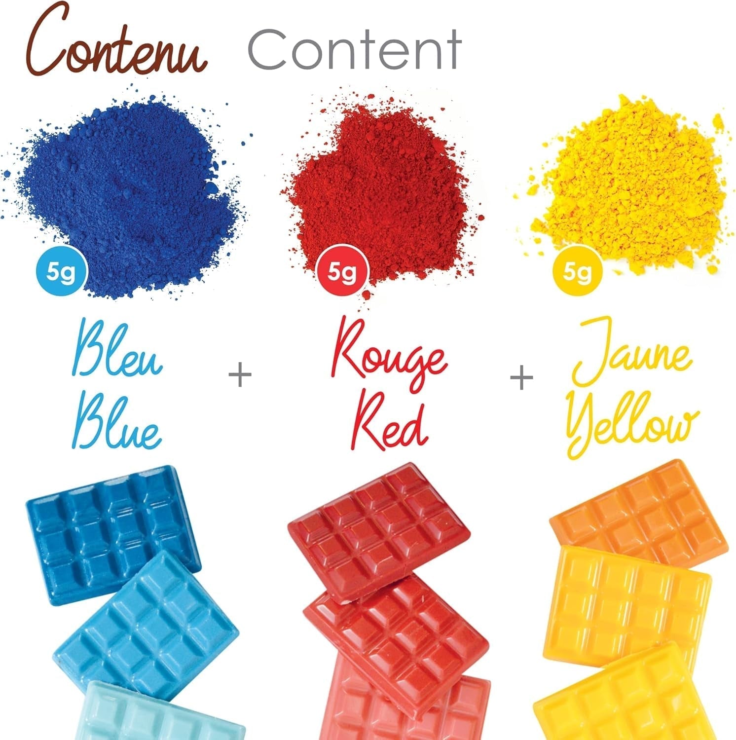 Schroot bakolie oplosbare poederverf 4012, rood, blauw en geel, gewicht 15 g, 3 stuks, gekleurd