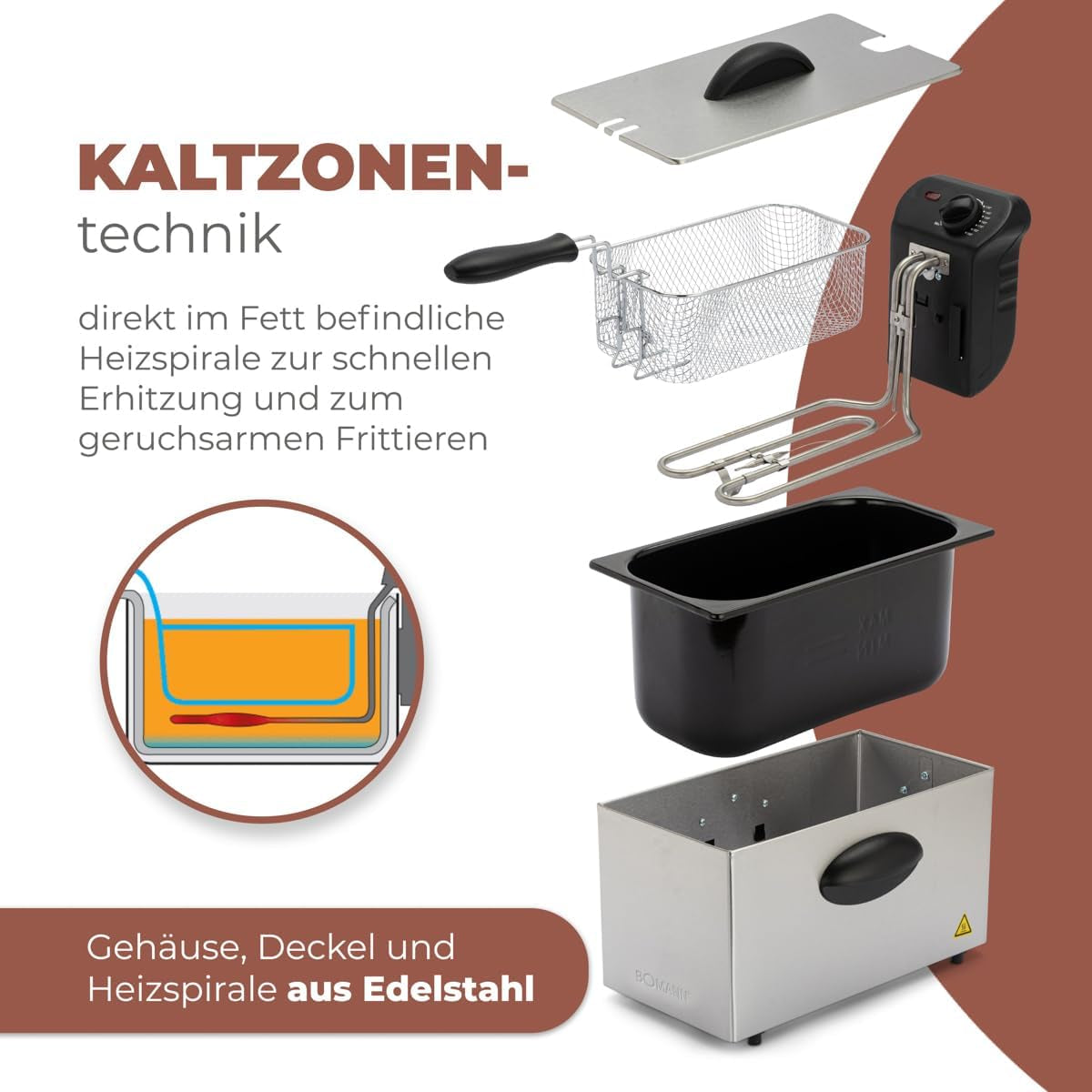 Bomann® oliefriteuse, capaciteit 3 liter, Cool Zone-technologie en afvoer, 2000 W Huishoudelijke apparaten Naty Shop