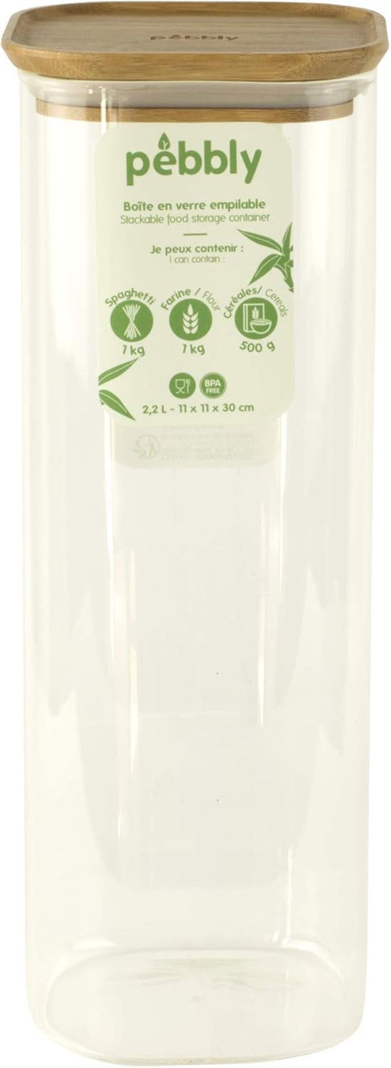 Set van 3 vierkante glazen containers met bamboe deksel-800ml, borosilicaatglas, bamboe, siliconen, naturel, 11 x 11 x 11 cm Naty Shop voedselbewaardozen 11 X 11 X 30 cm