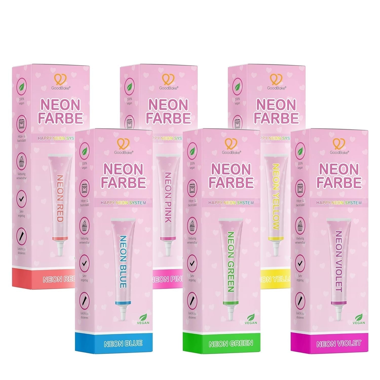 Goodbake Neonlebensmittelfarben 6 Farben Set – Intensieve Lebensmittelfarbe – Lebensmittelfarbpaste – Zum Einfärben Von Torten, Fondant, Botercreme Uvm. – 100% veganistische Naty Shop 6Er-set