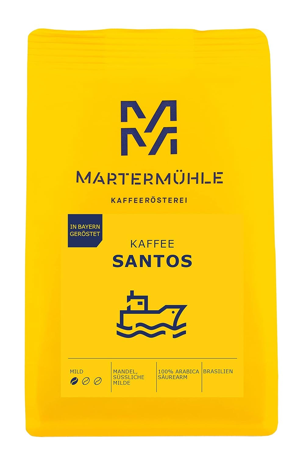 Martermühle Santos Kaffeebohnen 1kg mild I Arabica I Aroma: Amandel, Süssliche Milde I Ganze Kaffee-Bohnen schonend geröstet, säurearm