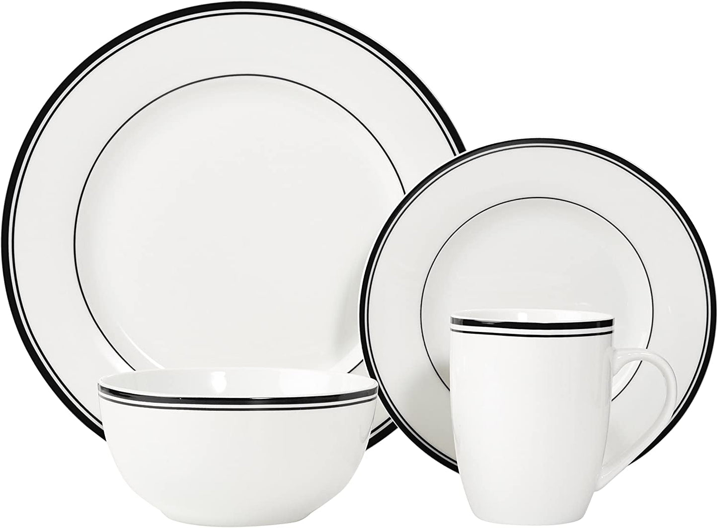 Amazon Basics Coffee Black Rim 16-delige serviesset voor 4 personen