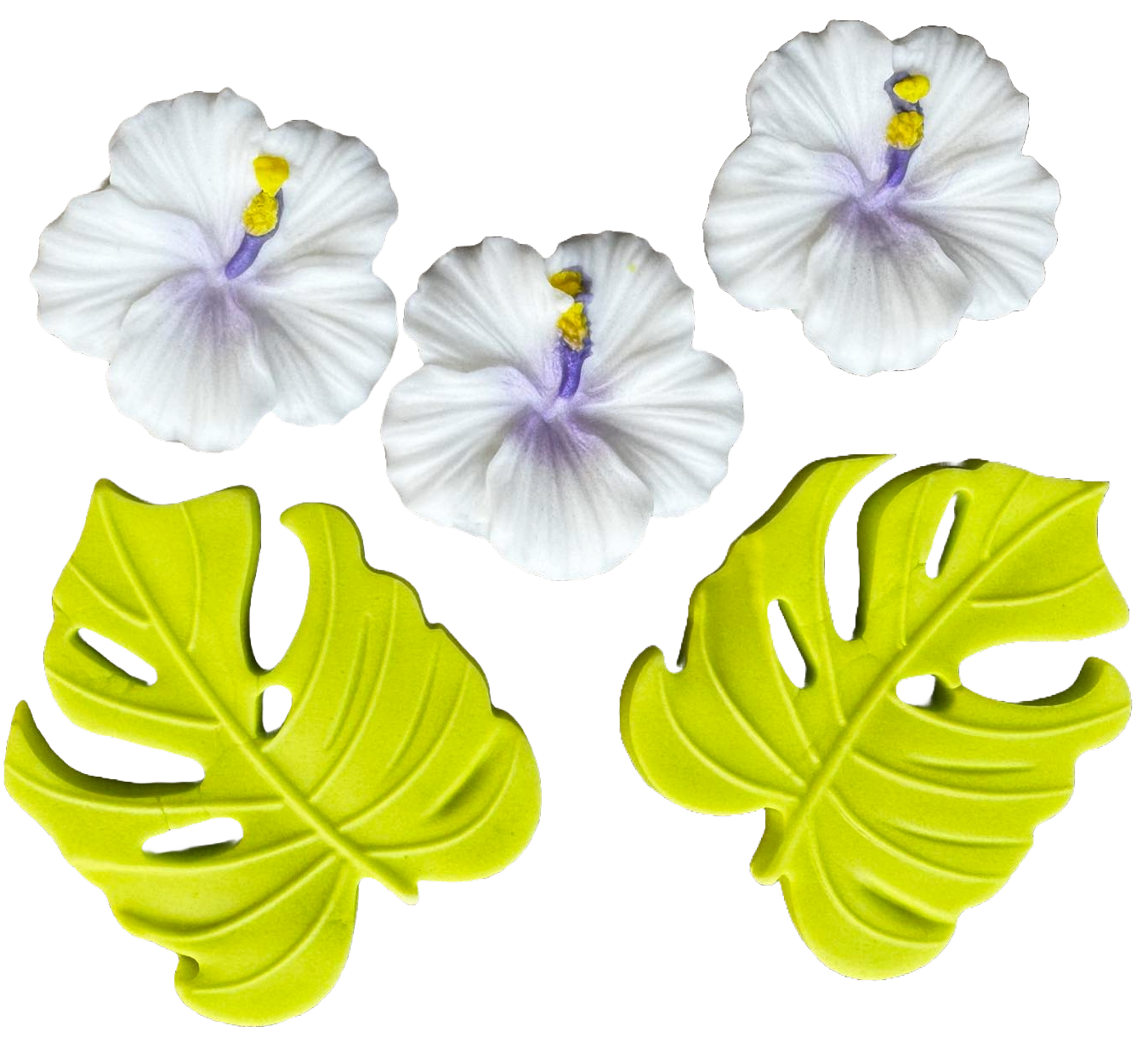 Set van 5 eetbare suikerdecoraties, Hibiscus Sugar Paste Decorations Naty Shop