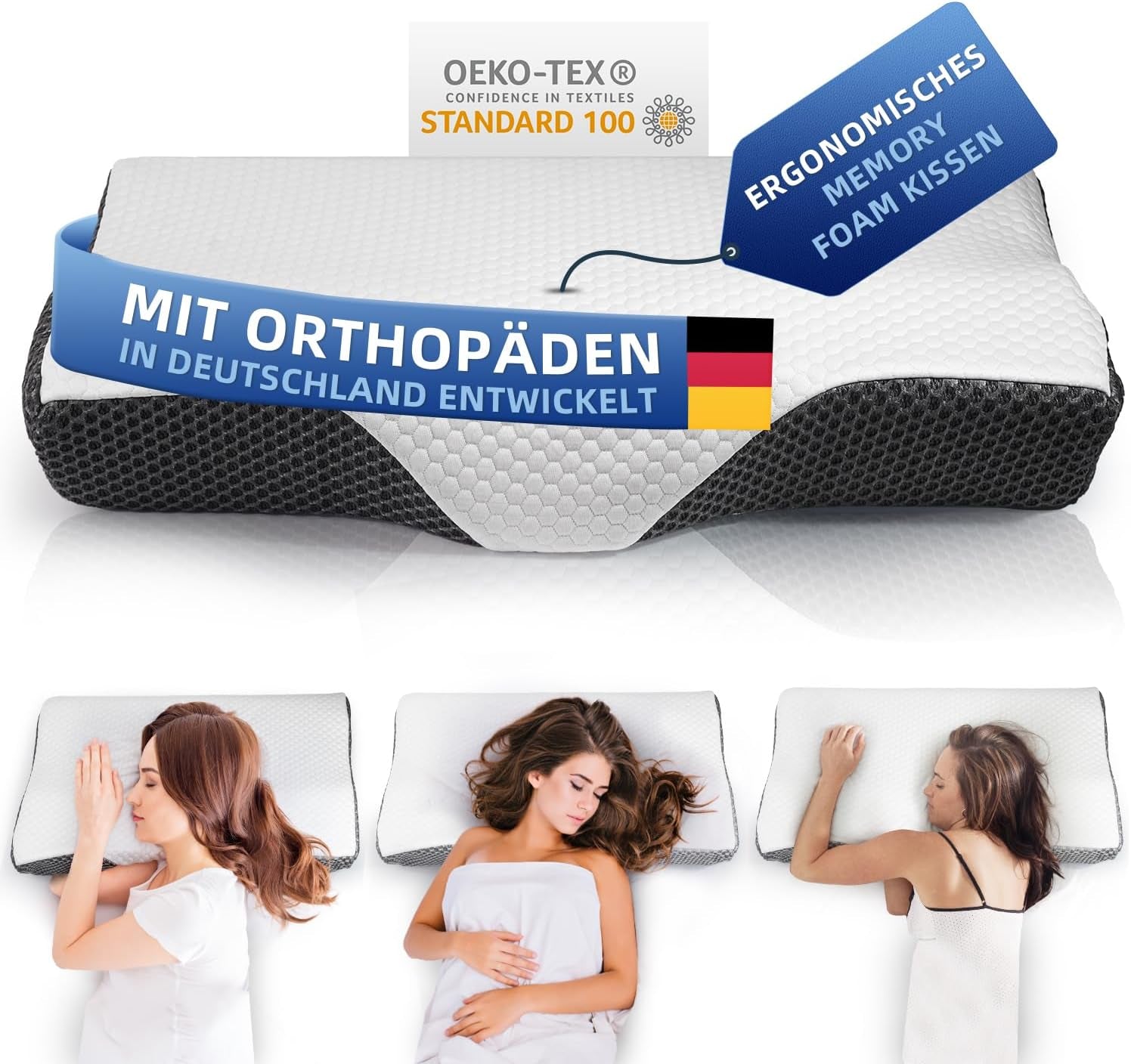 IDEA Kussen, Ergonomisch Orthopedisch Kussen voor Nekpijn, Memory Foam Kussen voor Zij-, Rug- en Buikslapers, Anti-Snurkkussen voor Mannen Vrouwen (62 * 34,5 * 12/8CM) Cervicale Orthopedische Kussens Naty Shop