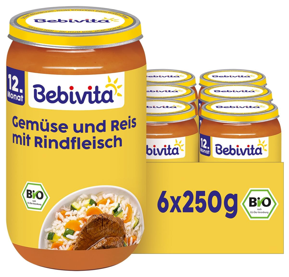 Maaltijden vanaf 12 maanden: Rijst met groenten en rundvlees, 250 g, verpakking van 6 (6 x 250 g)