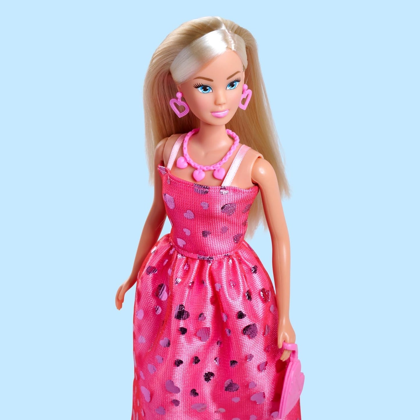 Simba Steffi Love Pink Love – Enkellaarsje in roze Glitzerkled, inkl. Zubehör in Herzform, 29 cm bruto, Modepuppe für creatieves Rollenspiel, voor Kinder ab 3 Jahren