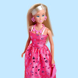 Simba Steffi Love Pink Love – Enkellaarsje in roze Glitzerkled, inkl. Zubehör in Herzform, 29 cm bruto, Modepuppe für creatieves Rollenspiel, voor Kinder ab 3 Jahren